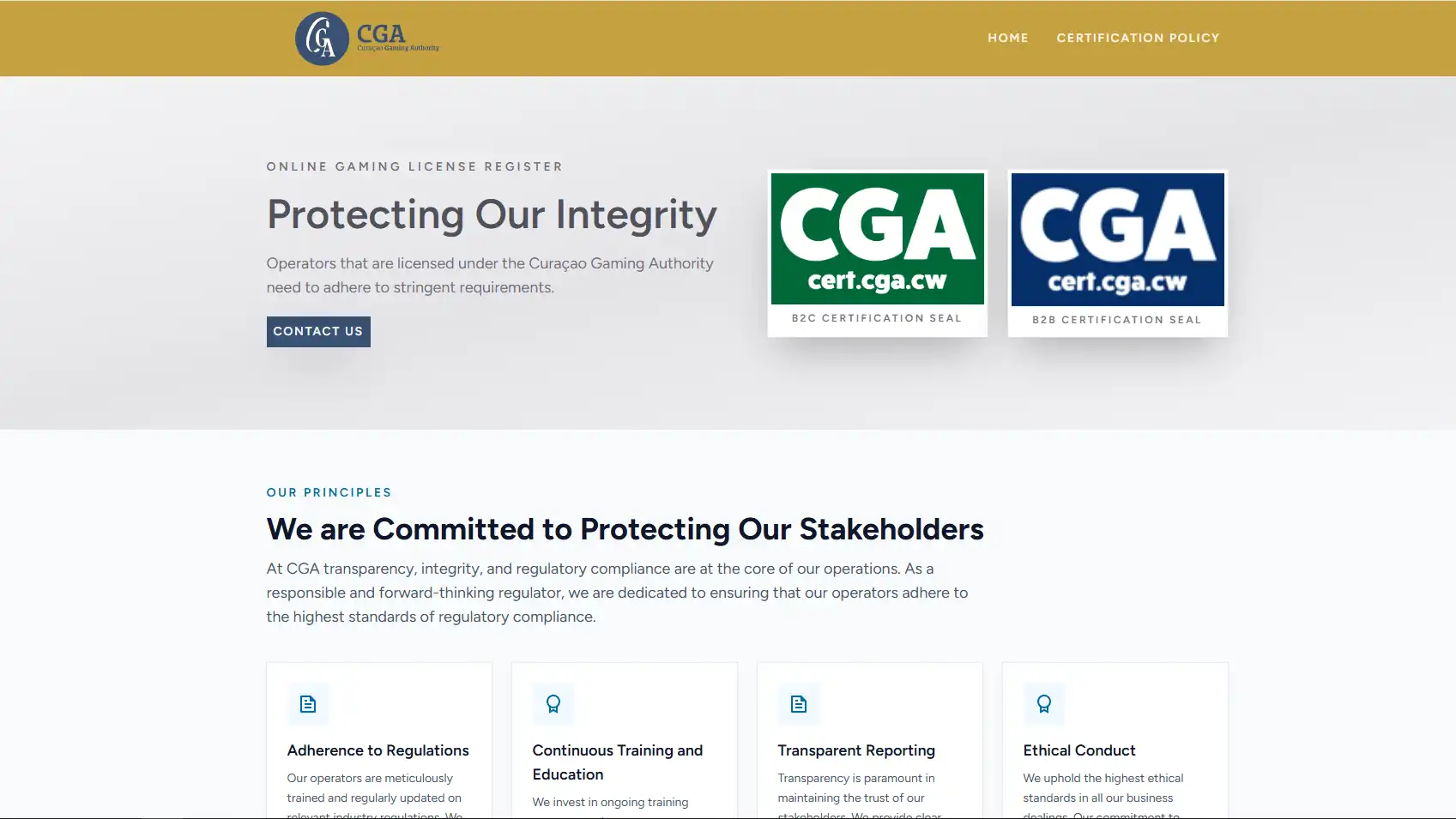 หน้าหลักฐาน Curaçao Gaming Authority สำหรับ Continent Gaming N.V. และใบอนุญาต OGL/2024/1332/0669